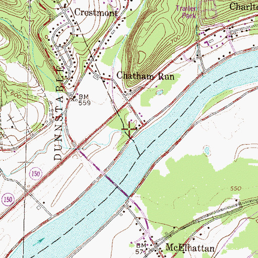 Topographic Map of Big Plum Run, PA