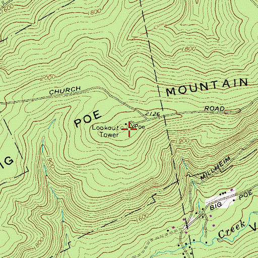 Topographic Map of Big Poe Mountain, PA