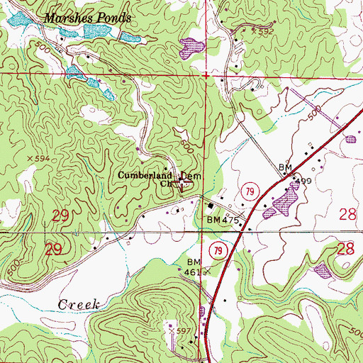 Topographic Map of Cumberland Church, AL