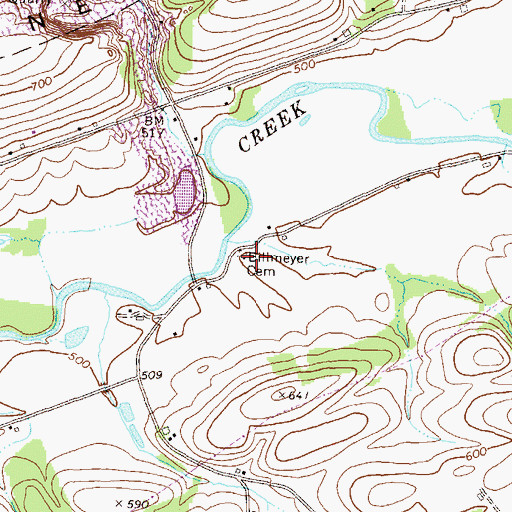 Topographic Map of Billmeyer Cemetery, PA