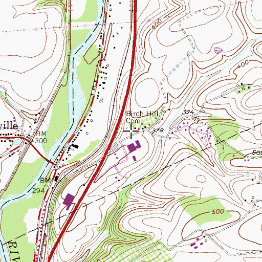 Topographic Map of Birch Hill Cemetery, PA