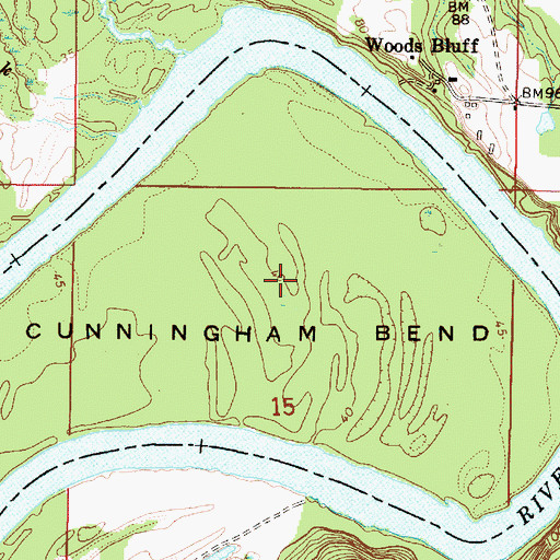 Topographic Map of Cunningham Bend, AL