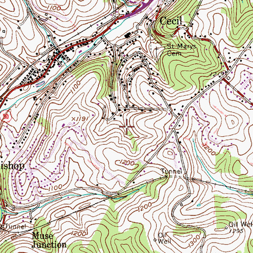 Topographic Map of Bishop, PA