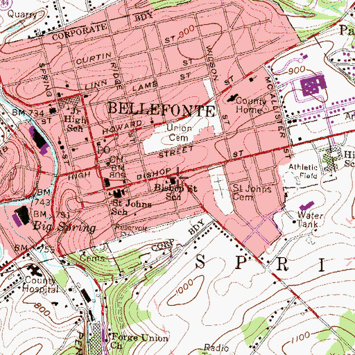Topographic Map of Bishop Street School, PA