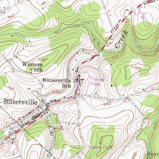 Topographic Map of Bittersville School, PA