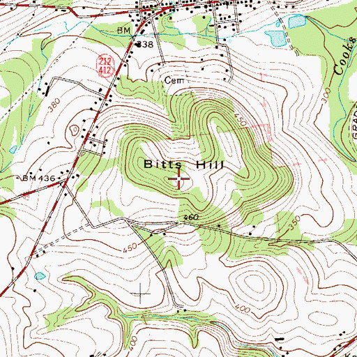 Topographic Map of Bitts Hill, PA