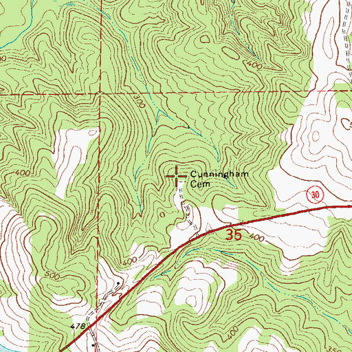 Topographic Map of Cunningham Cemetery, AL