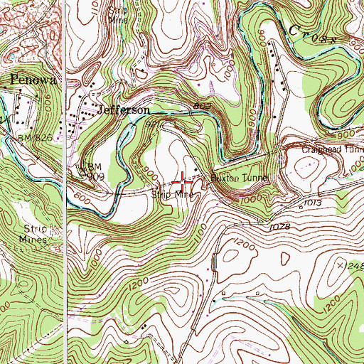 Topographic Map of Bixton Tunnel, PA