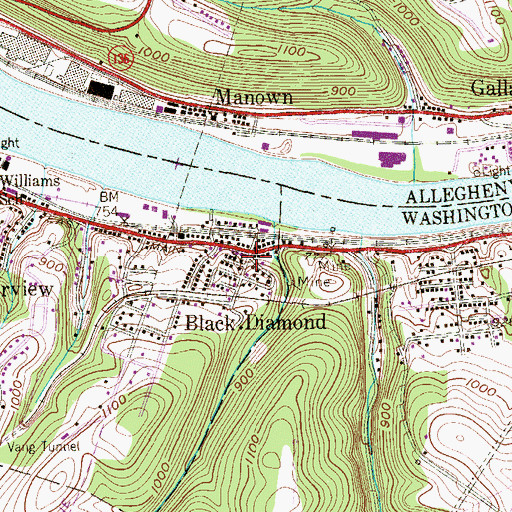 Topographic Map of Black Diamond, PA