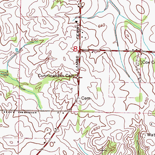 Topographic Map of Cunningham Cemetery, AL