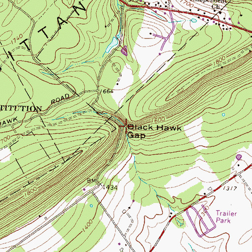 Topographic Map of Black Hawk Gap, PA
