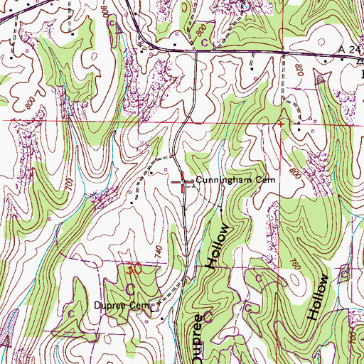Topographic Map of Cunningham Cemetery, AL