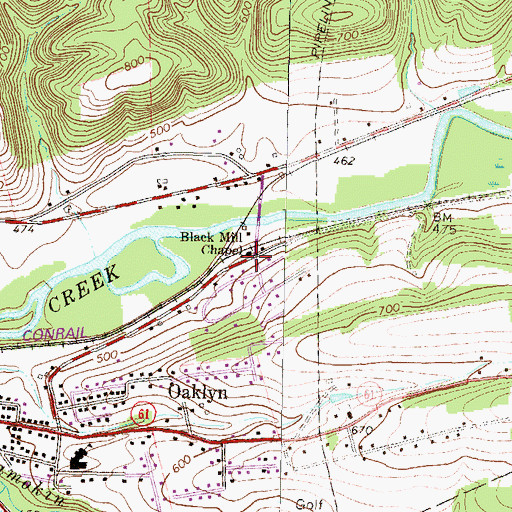 Topographic Map of Black Mill Chapel, PA