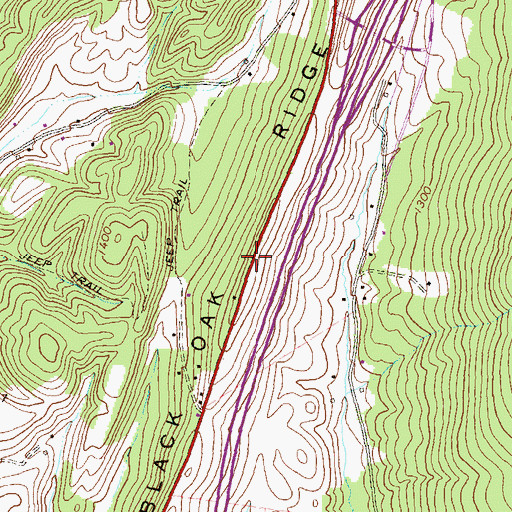 Topographic Map of Black Oak Ridge, PA