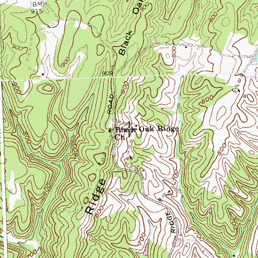 Topographic Map of Black Oak Ridge Church, PA