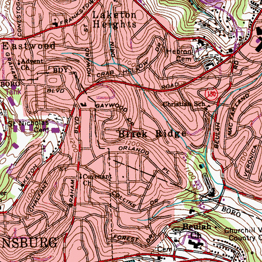 Topographic Map of Black Ridge, PA