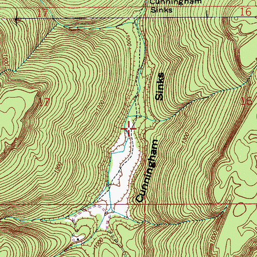 Topographic Map of Cunningham Sinks, AL