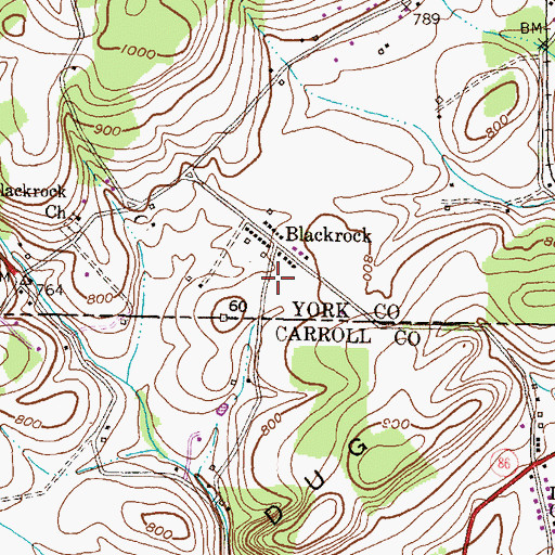 Topographic Map of Blackrock, PA