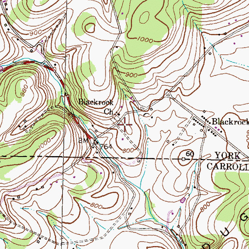 Topographic Map of Blackrock Church, PA