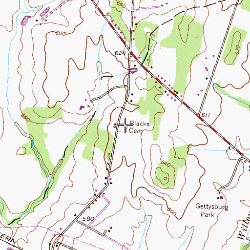 Topographic Map of Blacks Cemetery, PA
