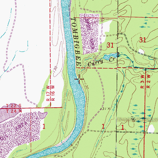 Topographic Map of Curry Creek, AL