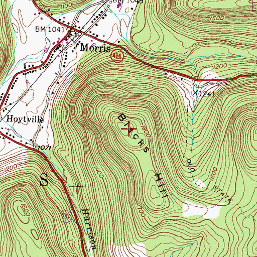 Topographic Map of Blacks Hill, PA