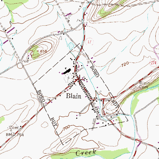 Topographic Map of Blain, PA