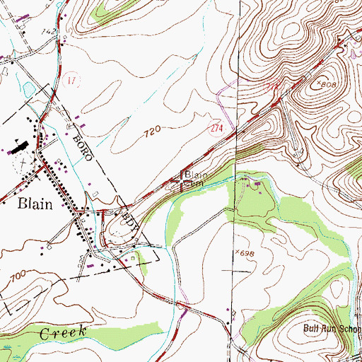 Topographic Map of Blain Cemetery, PA