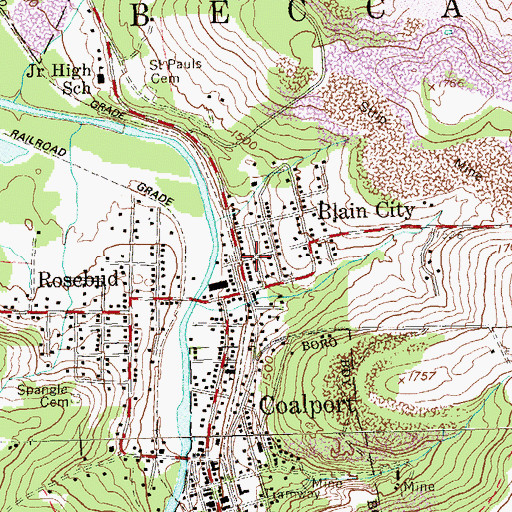 Topographic Map of Blain City, PA