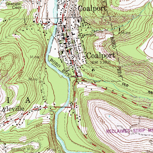 Topographic Map of Blain Run, PA