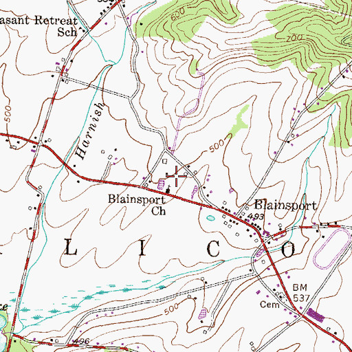 Topographic Map of Blainsport Church, PA