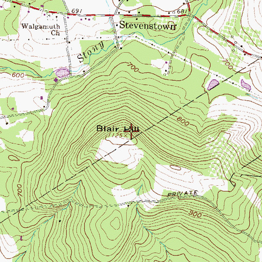 Topographic Map of Blair Hill, PA