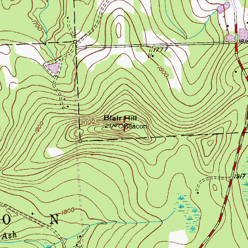 Topographic Map of Blair Hill, PA