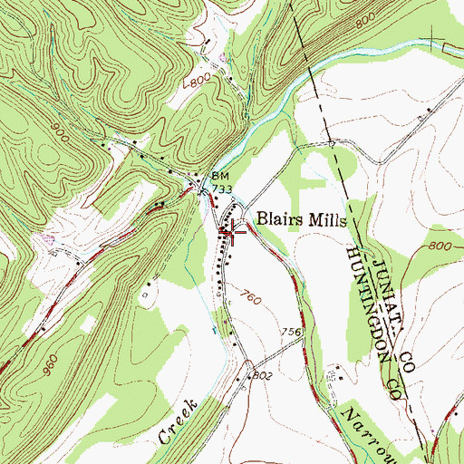 Topographic Map of Blairs Mills, PA