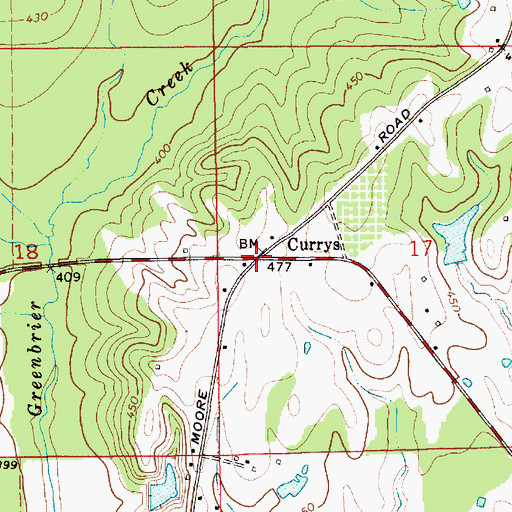 Topographic Map of Currys, AL