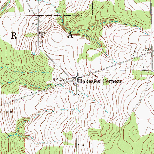 Topographic Map of Blakeslee Corners, PA