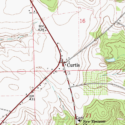 Topographic Map of Curtis, AL
