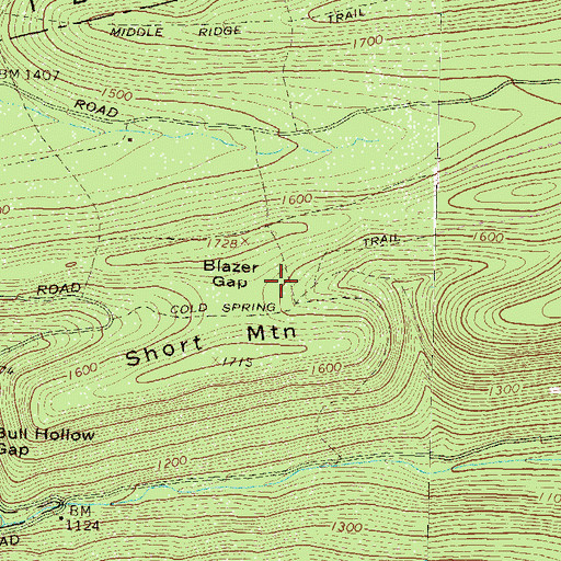Topographic Map of Blazer Gap, PA