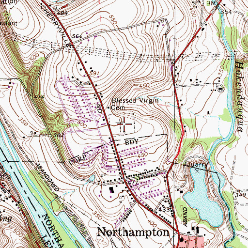 Topographic Map of Blessed Virgin Cemetery, PA