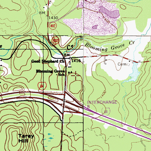 Topographic Map of Blooming Grove School, PA
