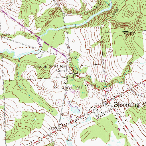 Topographic Map of Blooming Valley Cemetery, PA