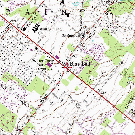 Topographic Map of Blue Bell, PA