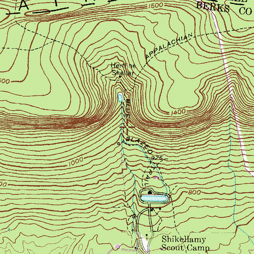 Topographic Map of Blue Blazed Trail, PA