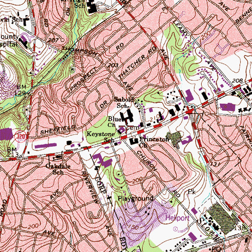 Topographic Map of Blue Church, PA