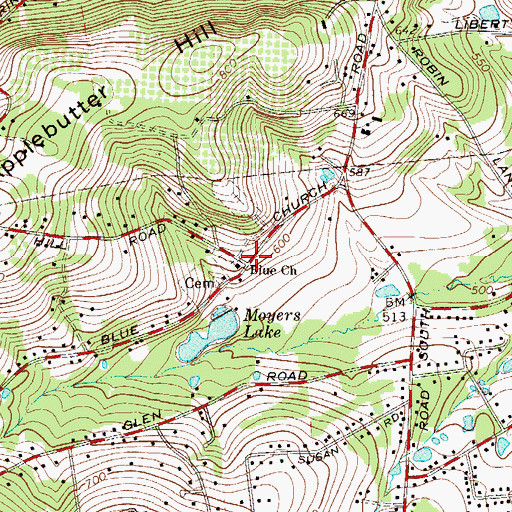 Topographic Map of Blue Church, PA