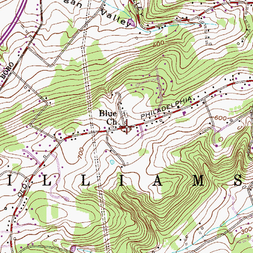 Topographic Map of Blue Church, PA