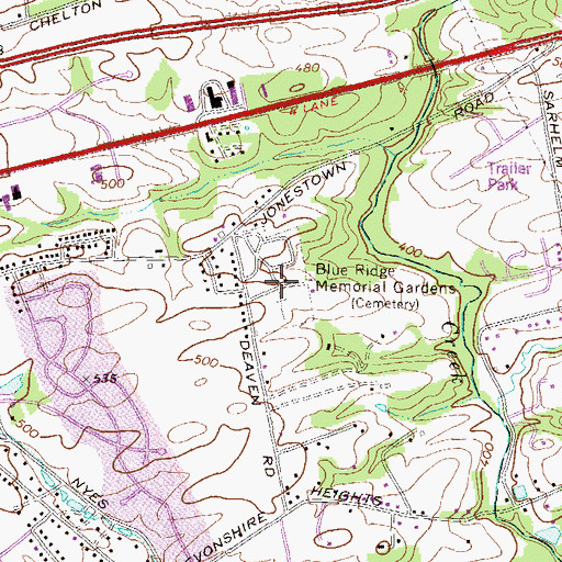 Topographic Map of Blue Ridge Memorial Gardens, PA