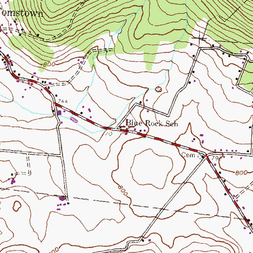 Topographic Map of Blue Rock School, PA