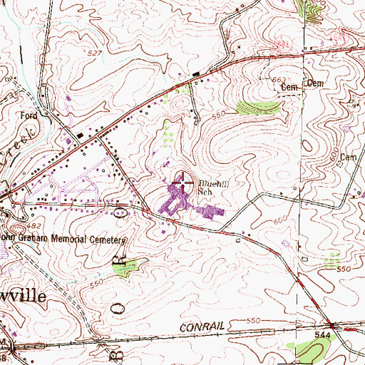 Topographic Map of Bluehill School, PA