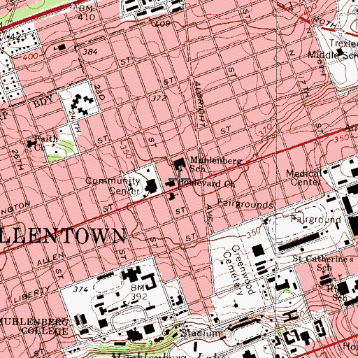 Topographic Map of Boulevard Church, PA